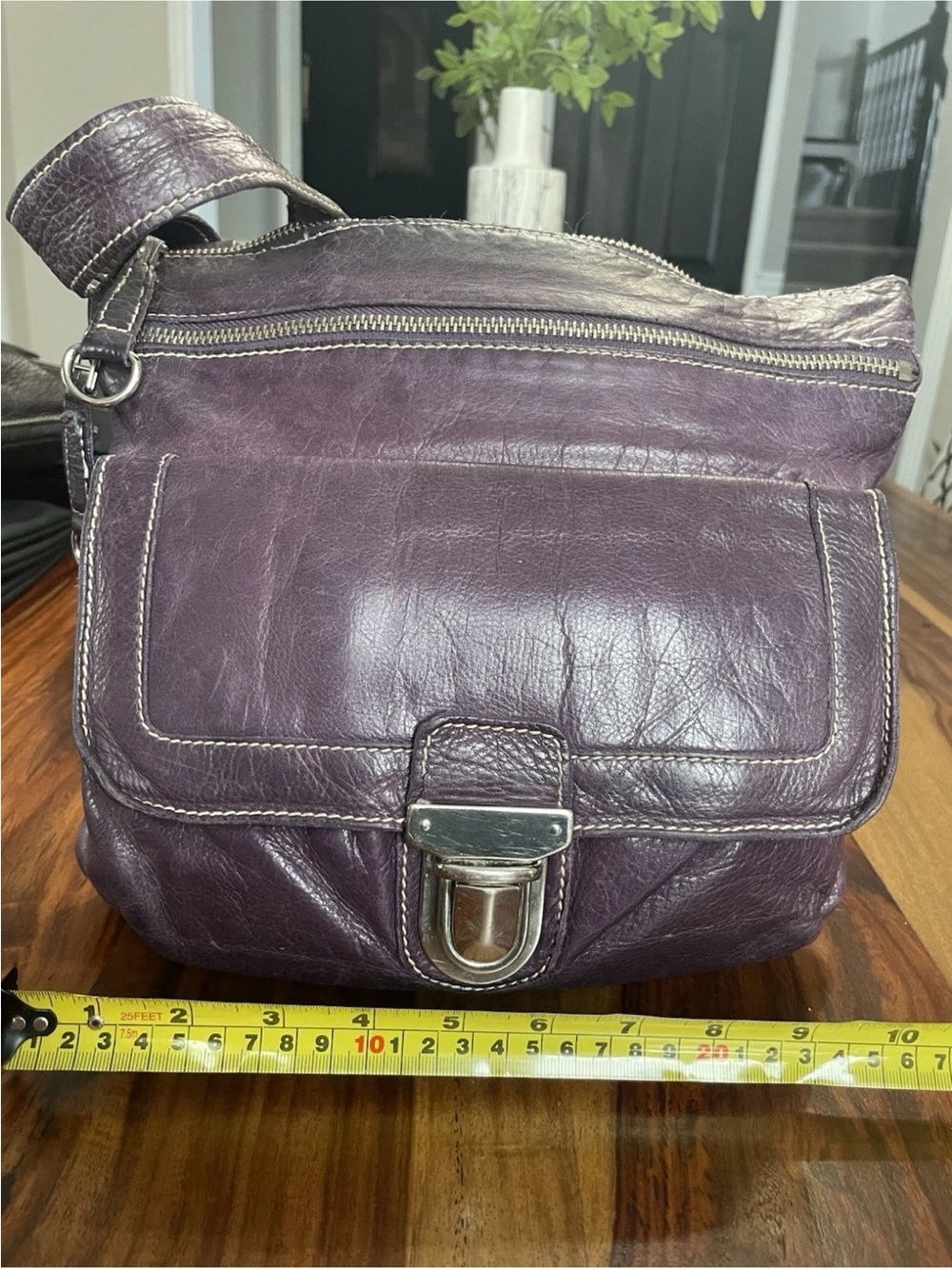 Roots Purple Leather Crossbody Bag